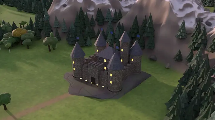 Drakelow Hold: a dark stone fort under a mountain.